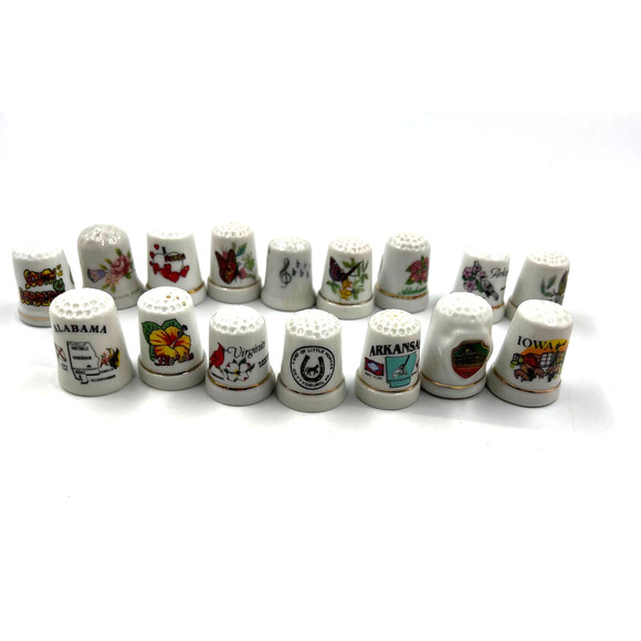 Huge Lot Vintage Porcelain State Bird Thimbles Collectable Souvenir Lot 16 Piece - Picture 2 of 6